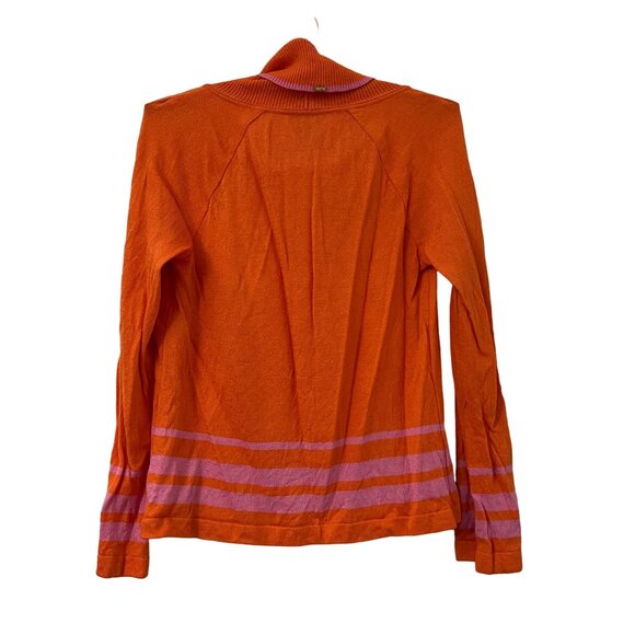 St John Orange Pink Striped Cowl Neck Santana Knit Wool Sweater Size Small - Picture 4 of 6